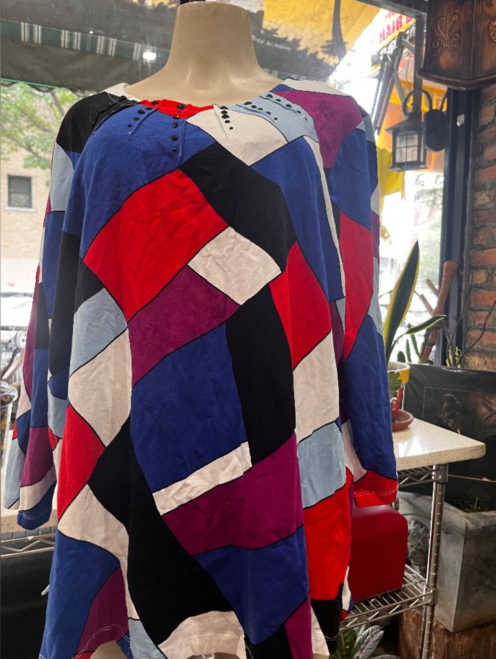 Alfred Dunner Blue Multi-Color Patchwork Tunic Top